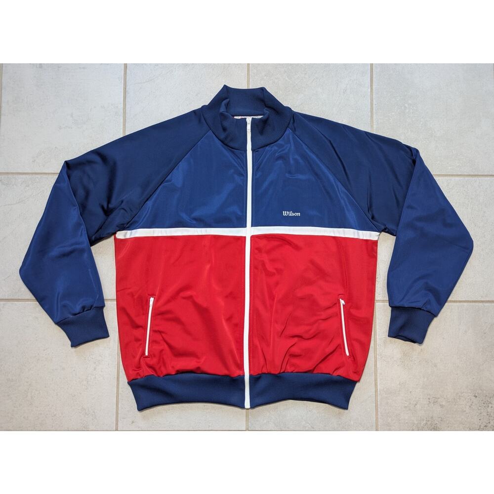 Vintage Wilson Men's XL Full Zip Track Jacket Blue Red Pockets